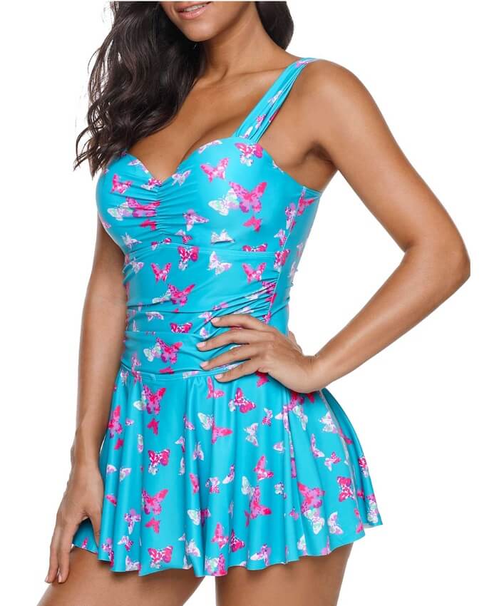 Drawstring Back Cutout Printed One Piece Swimdress